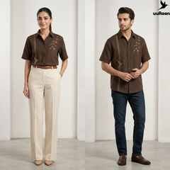 Premium Brown Embroidered Oversized Shirt – uuRaan Unisex Casual Streetwear