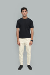 Unisex Black Textured T-Shirt – Signature Neckline Detail | Premium Casual Wear