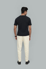 Unisex Black Textured T-Shirt – Signature Neckline Detail | Premium Casual Wear