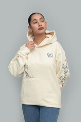 Cream Floral Embroidered Oversized Hoodie