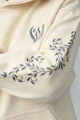 Cream Floral Embroidered Oversized Hoodie