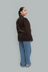 Unisex Premium Brown Oversized Shirt – Handcrafted Embroidered Patch Detail