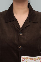 Unisex Premium Brown Oversized Shirt – Handcrafted Embroidered Patch Detail