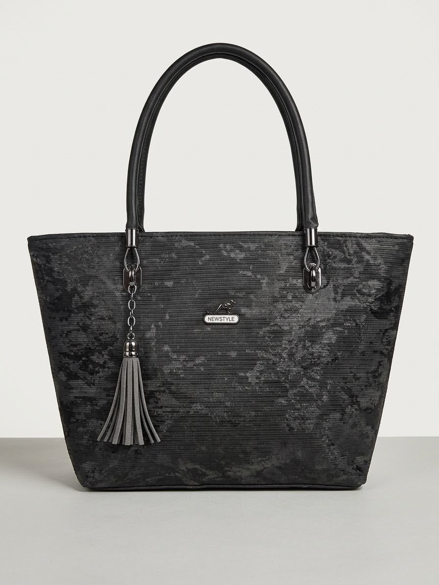 A front view of the charcoal grey tote bag with a 'NEWSTYLE' logo on a white background.