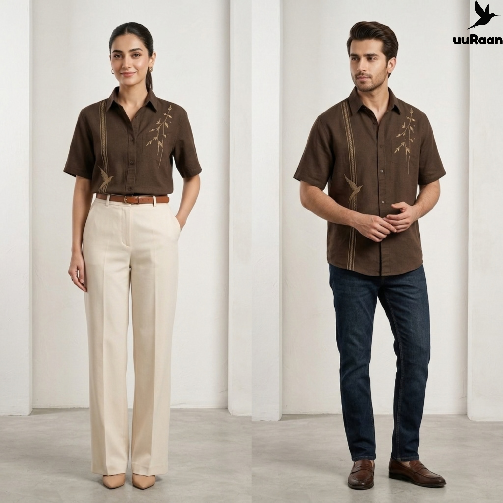 Premium Brown Embroidered Oversized Shirt – uuRaan Unisex Casual Streetwear