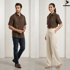 Premium Brown Embroidered Oversized Shirt – uuRaan Unisex Casual Streetwear