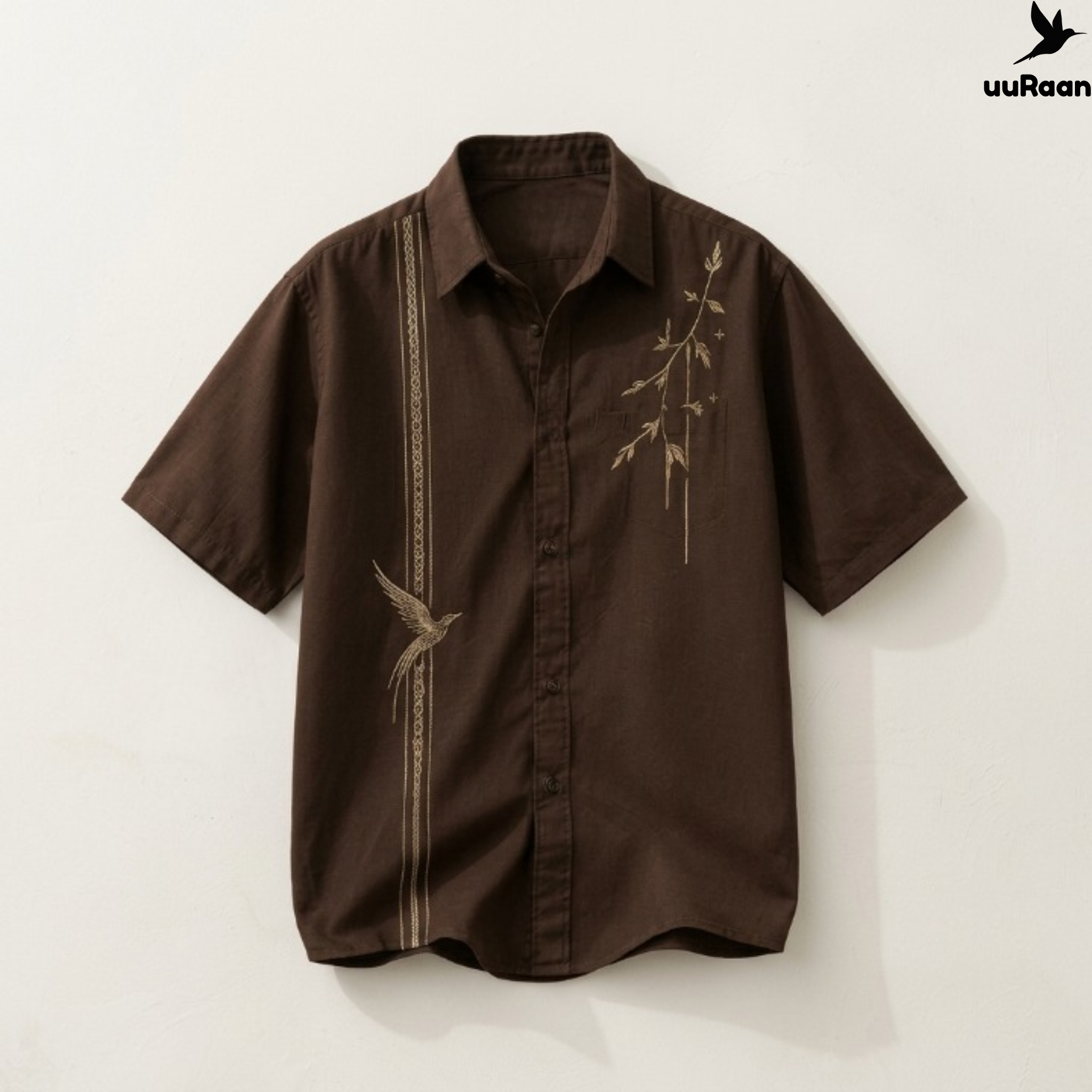 Premium Brown Embroidered Oversized Shirt – uuRaan Unisex Casual Streetwear