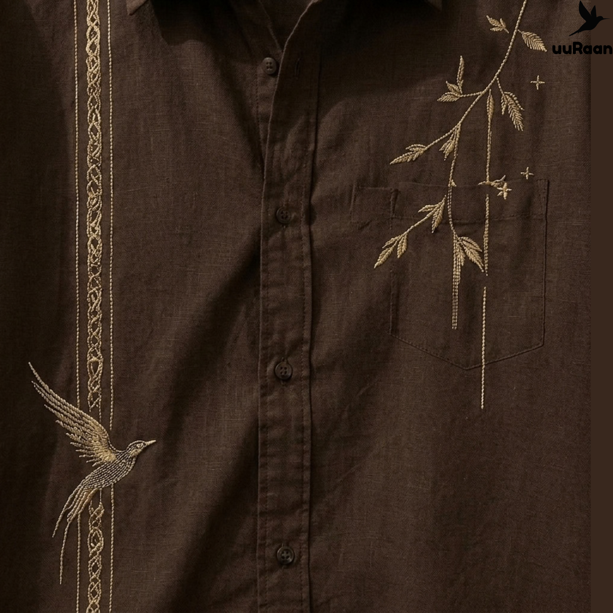 Premium Brown Embroidered Oversized Shirt – uuRaan Unisex Casual Streetwear