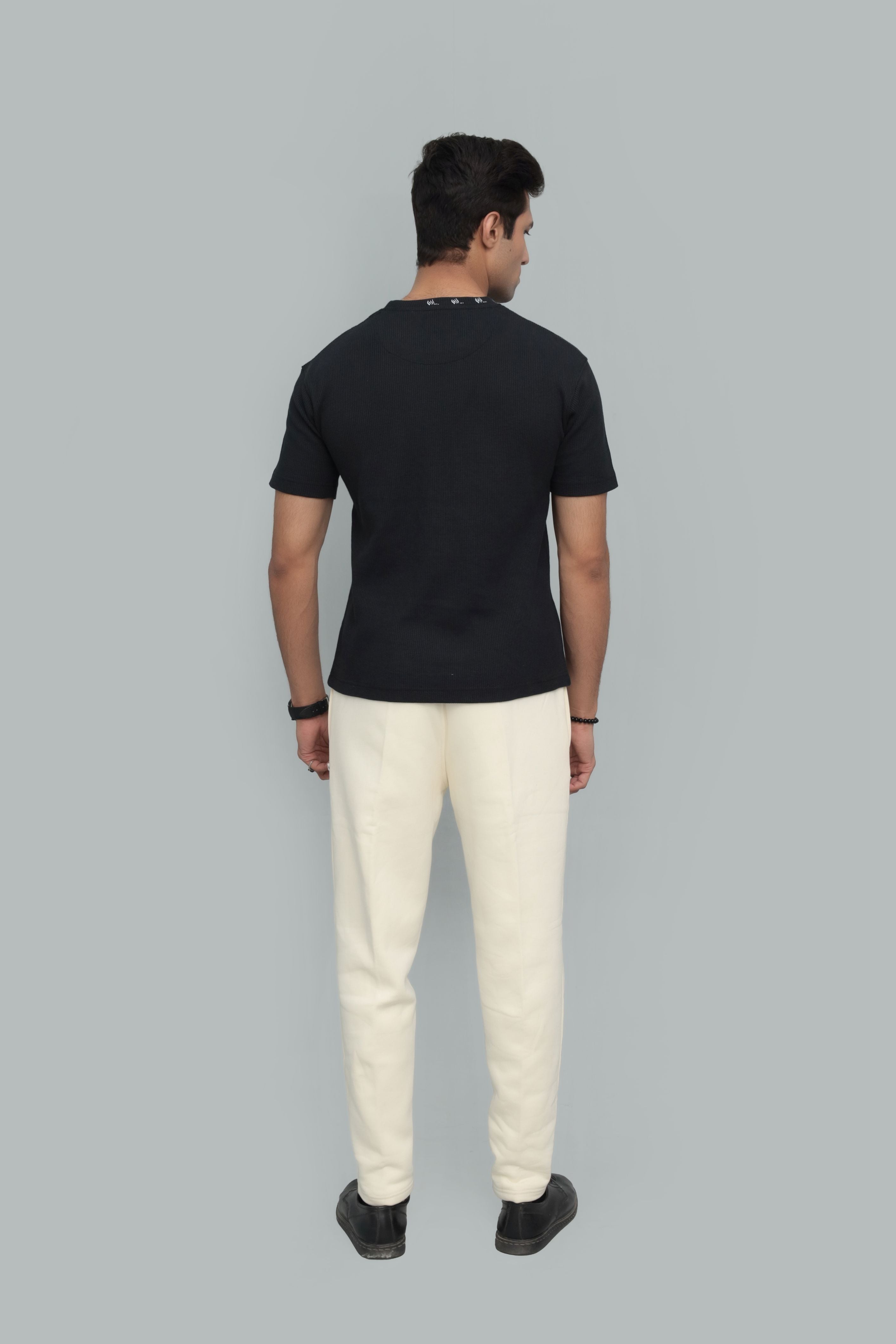 Unisex Black Textured T-Shirt – Signature Neckline Detail | Premium Casual Wear