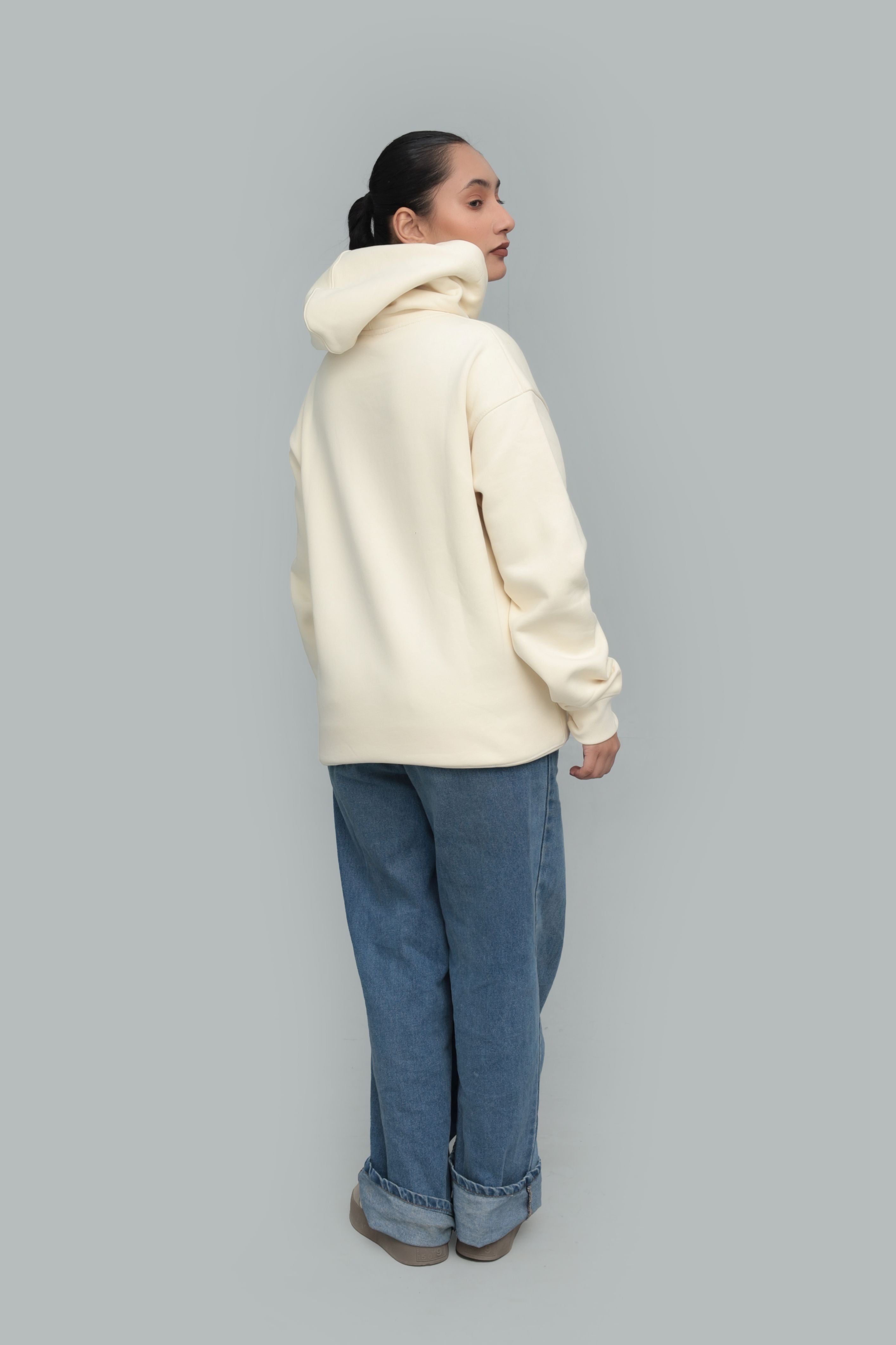 Cream Floral Embroidered Oversized Hoodie