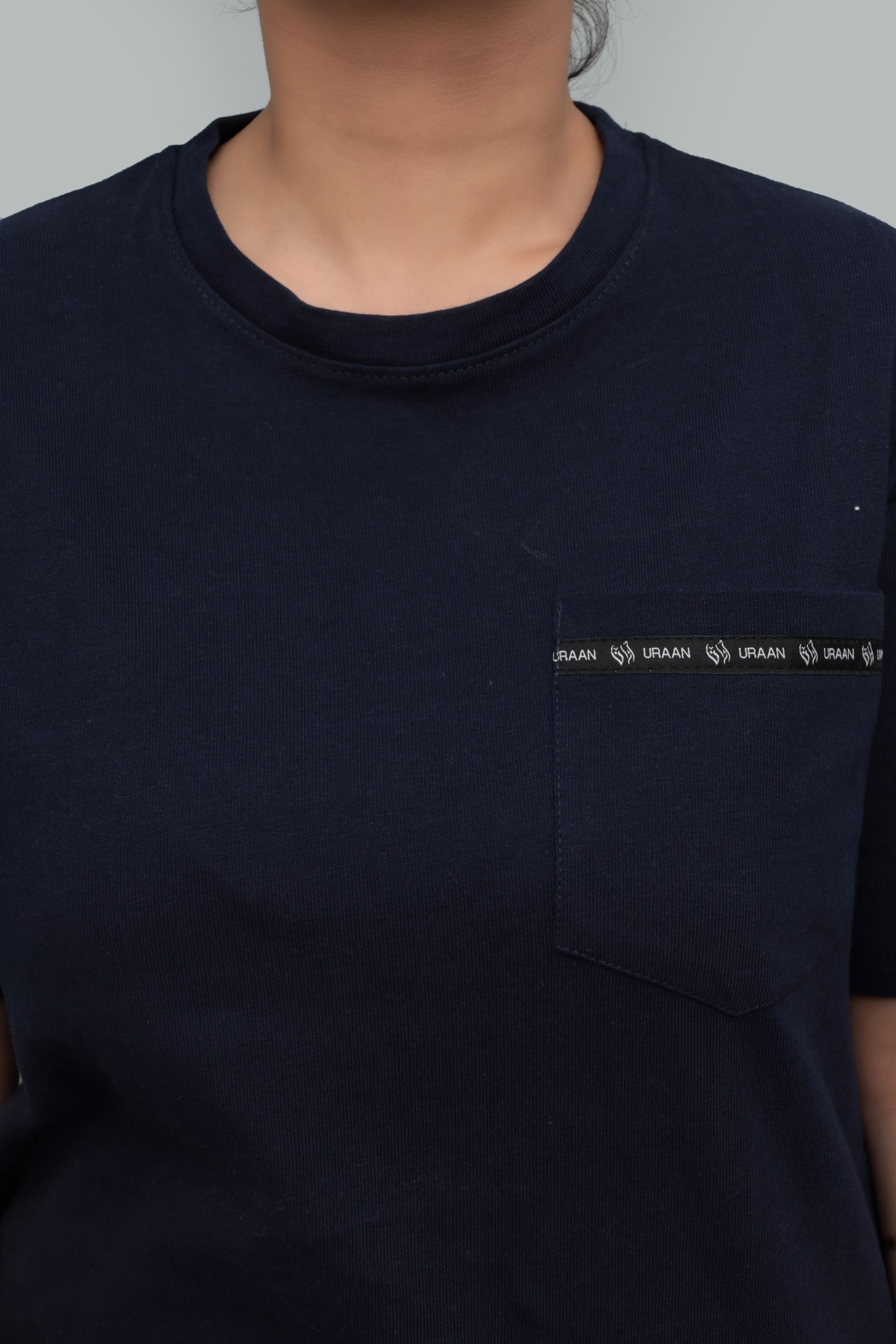 Unisex Classic Navy Blue Pocket T-Shirt – Minimal Text Detail | Premium Cotton